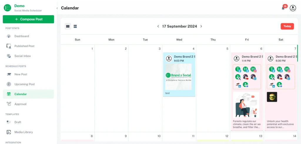 social media management platform Schedule Calander tab preview
