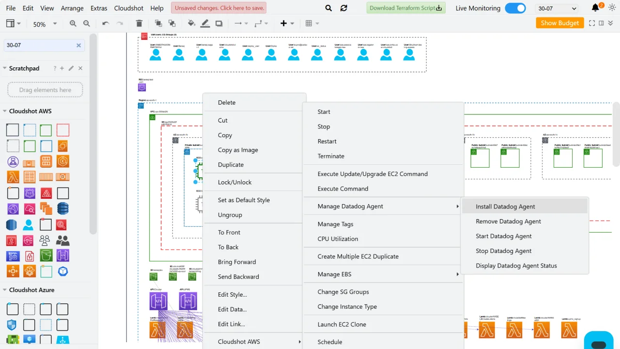 Cloudshot datadog agent feature of cloud management platform