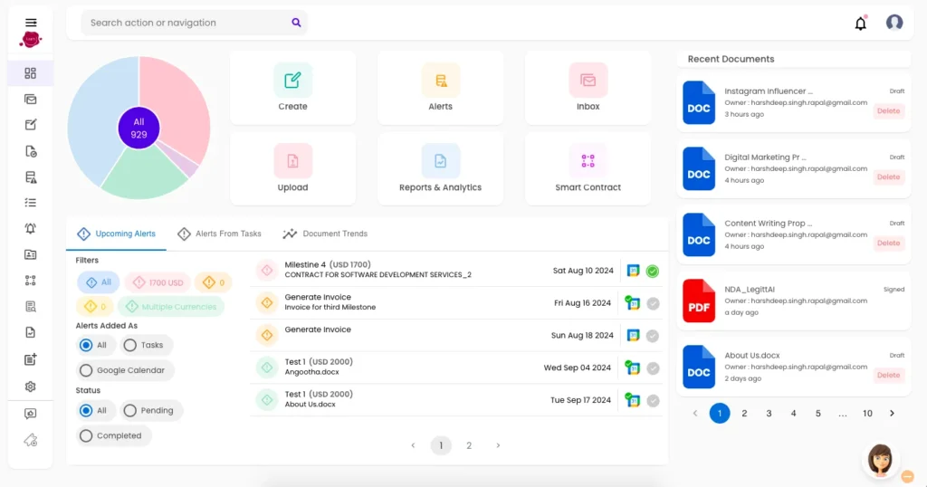 Legitt AI Lite - Contract Lifecycle Management Tool dashboard preview