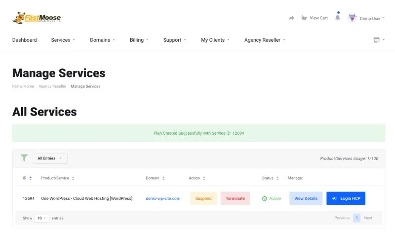 FastMoose Manage Hosting Feature