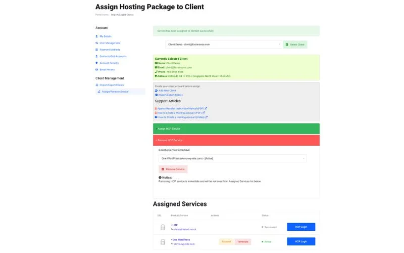Assign Hosting Packages To Clients Feature Of FastMoose