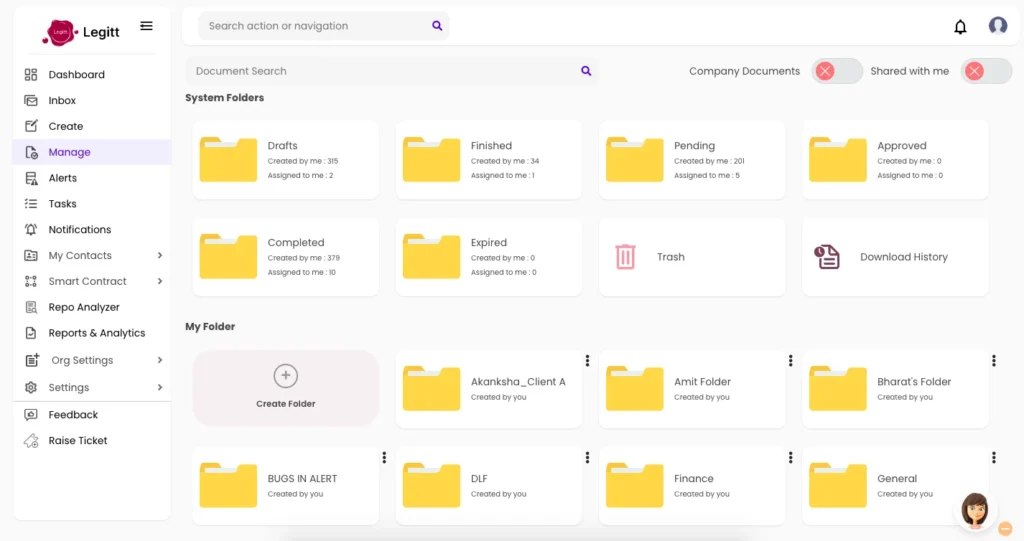Legitt AI Lite - Folders menu