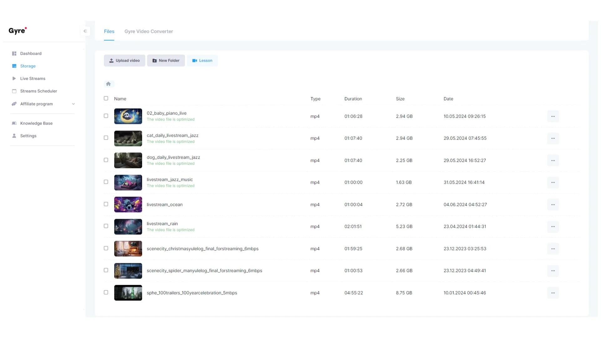 Gyre Playlists for streaming videos