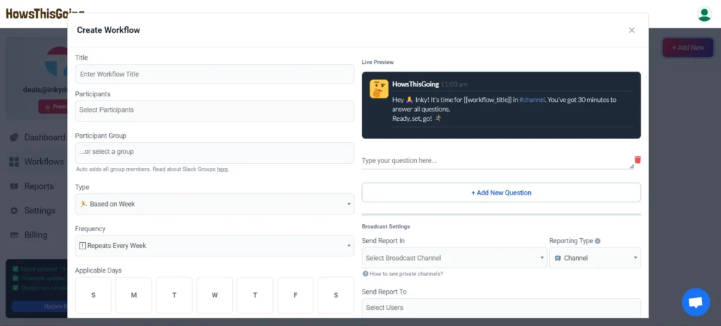 preview of howsthisgoing workflows creation feature