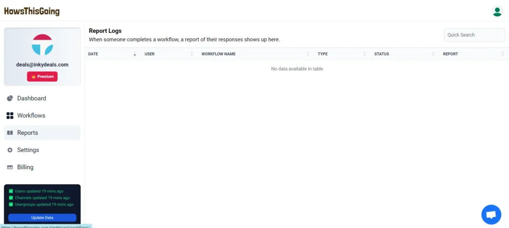 howsthisgoing - slack standup bot Reports tab preview