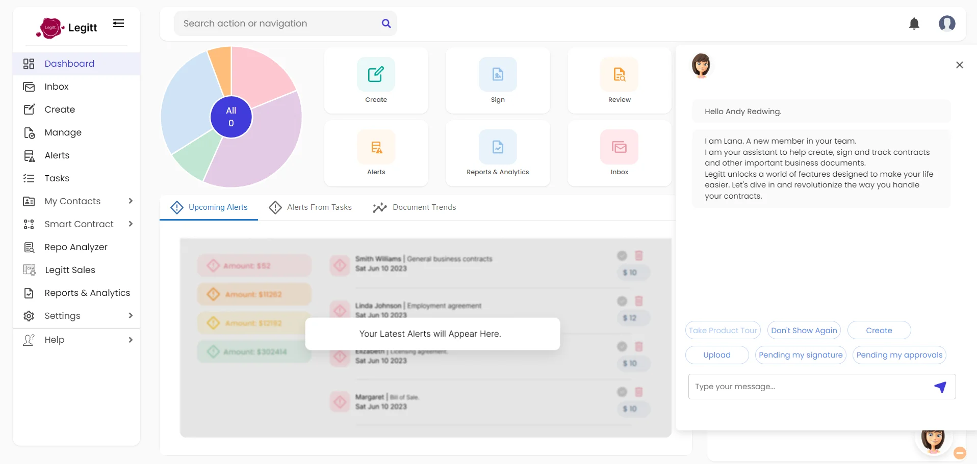 Legitt eSign Dashoard UI Of Electronic Signature Software