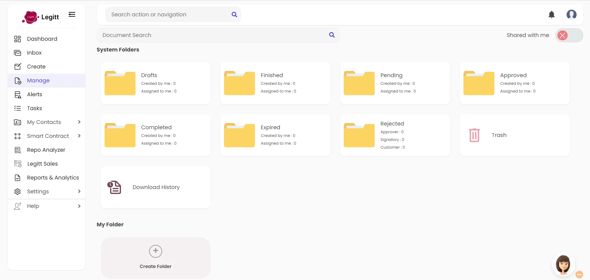 Legitt eSign Manage System Folders Feature