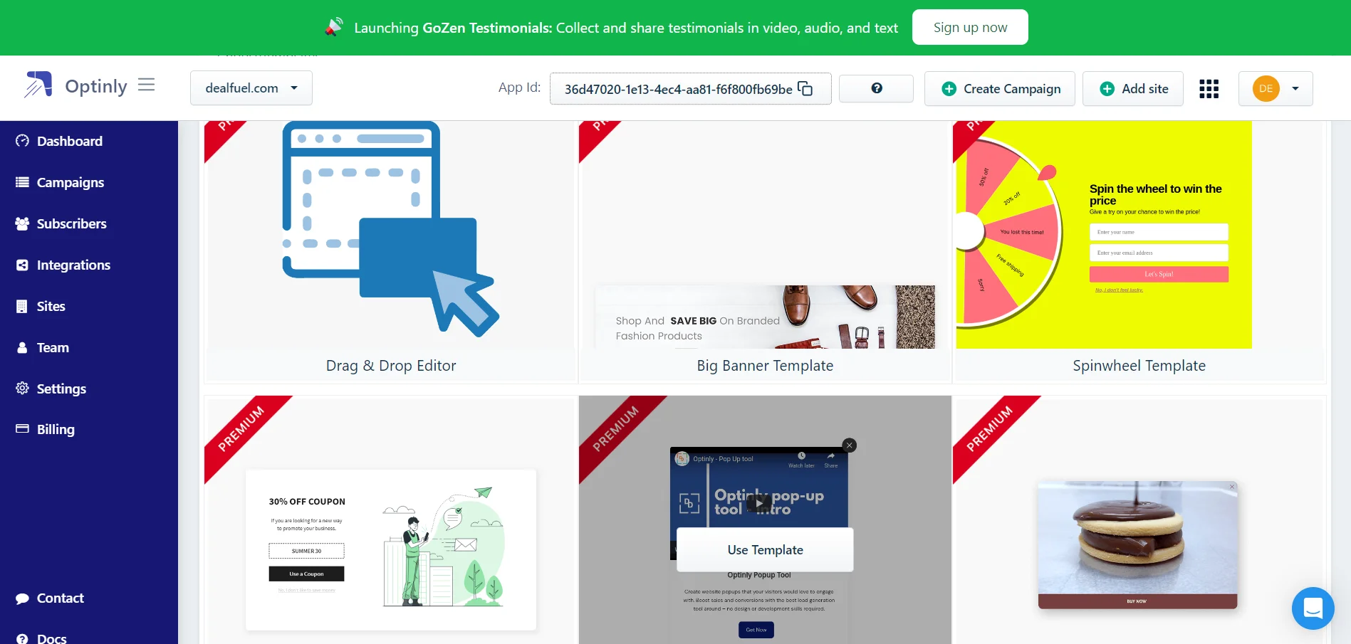 Optinly Templates of website popup creator