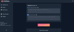 Refleta optional settings feature of AI Photo Enhancer