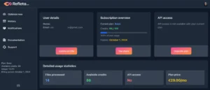 Refleta Usage Statistics Featureof AI Photo enhancer