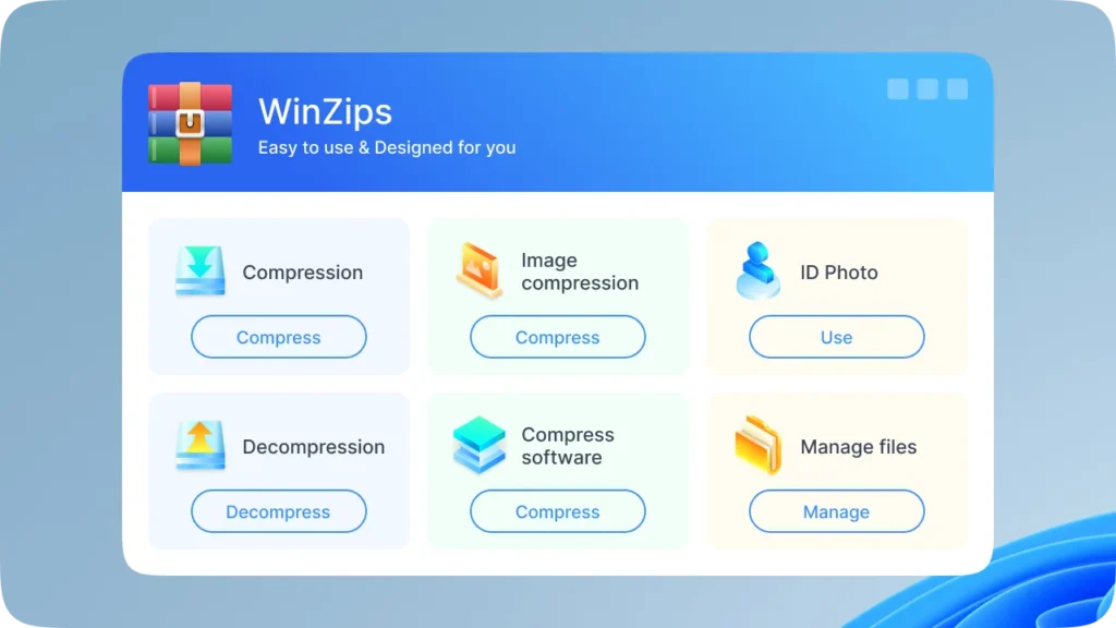 winzips file compression software Dashnboard UI preview