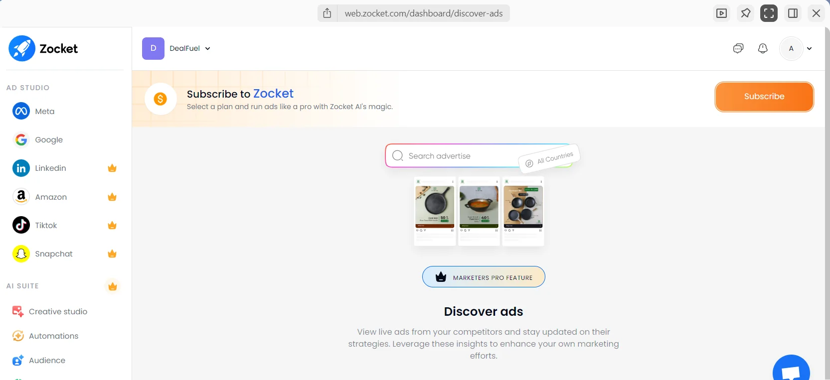 Zocket Discover Ads Feature