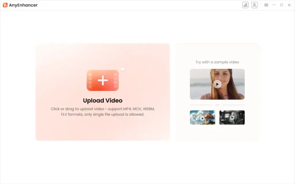 AnyEnhancer - AI Video Enhancer Tool video uploading screen