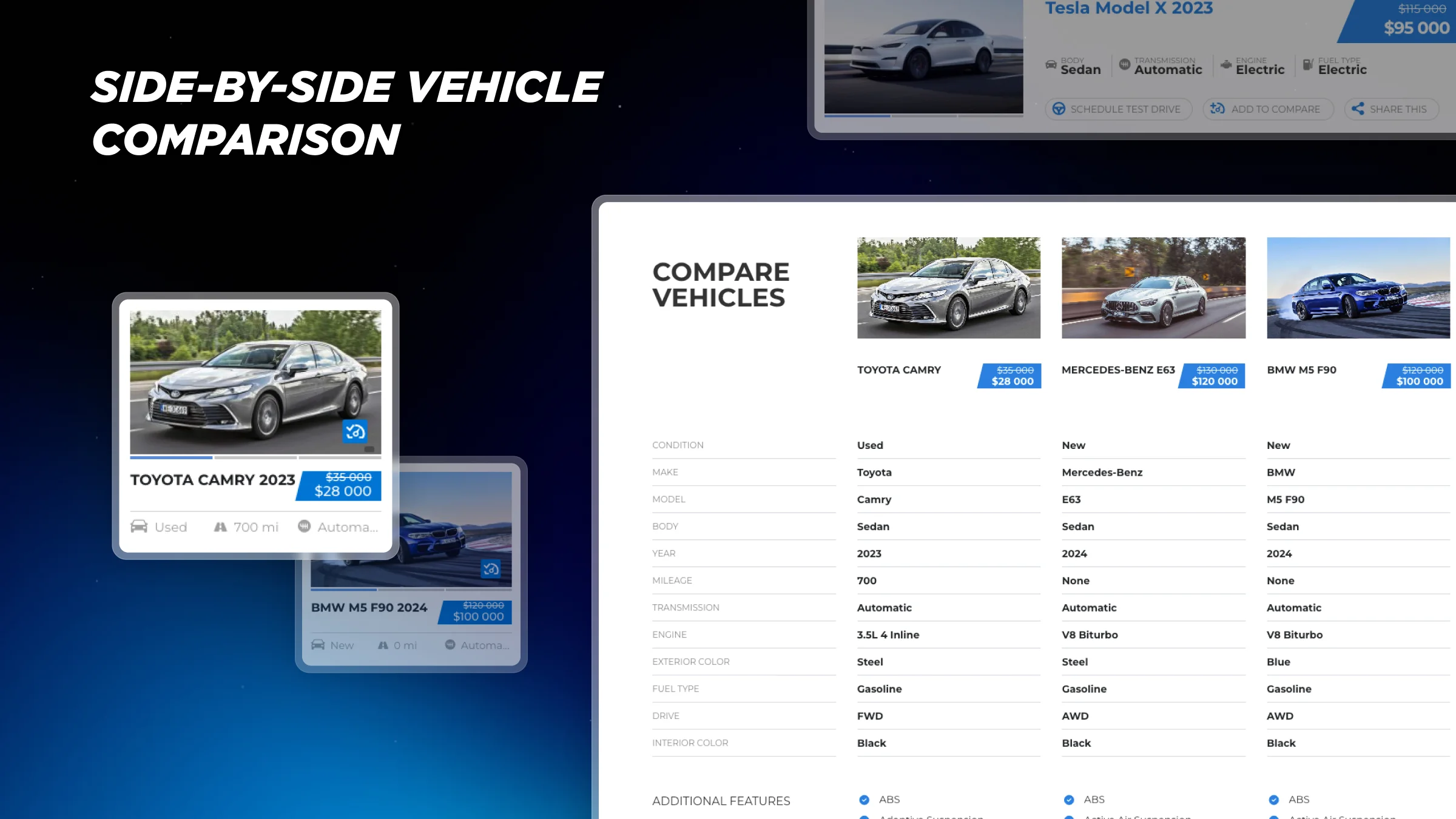 Compare vehicles before buying feature