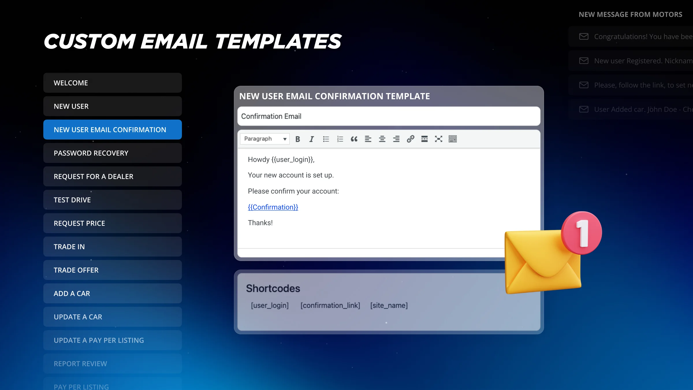 Email templates included in Car Dealer WordPress Plugin