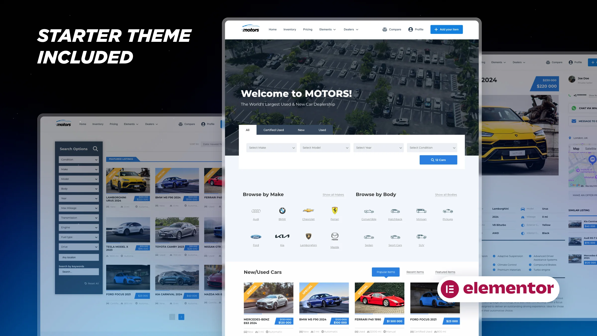 Starter Theme Feature of Car Dealer WordPress Plugin
