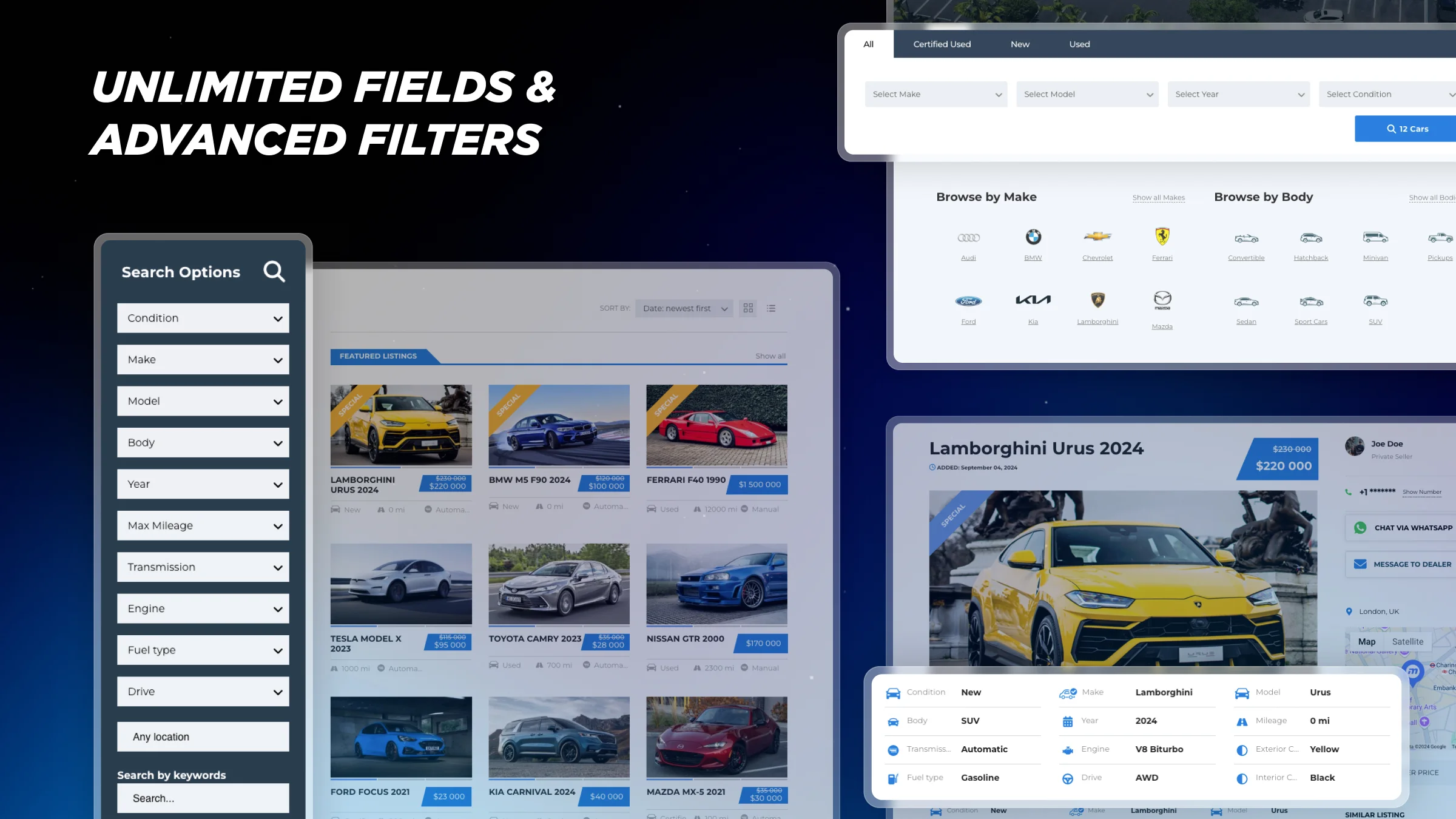 Car Dealer WordPress Plugin Filter fields and images