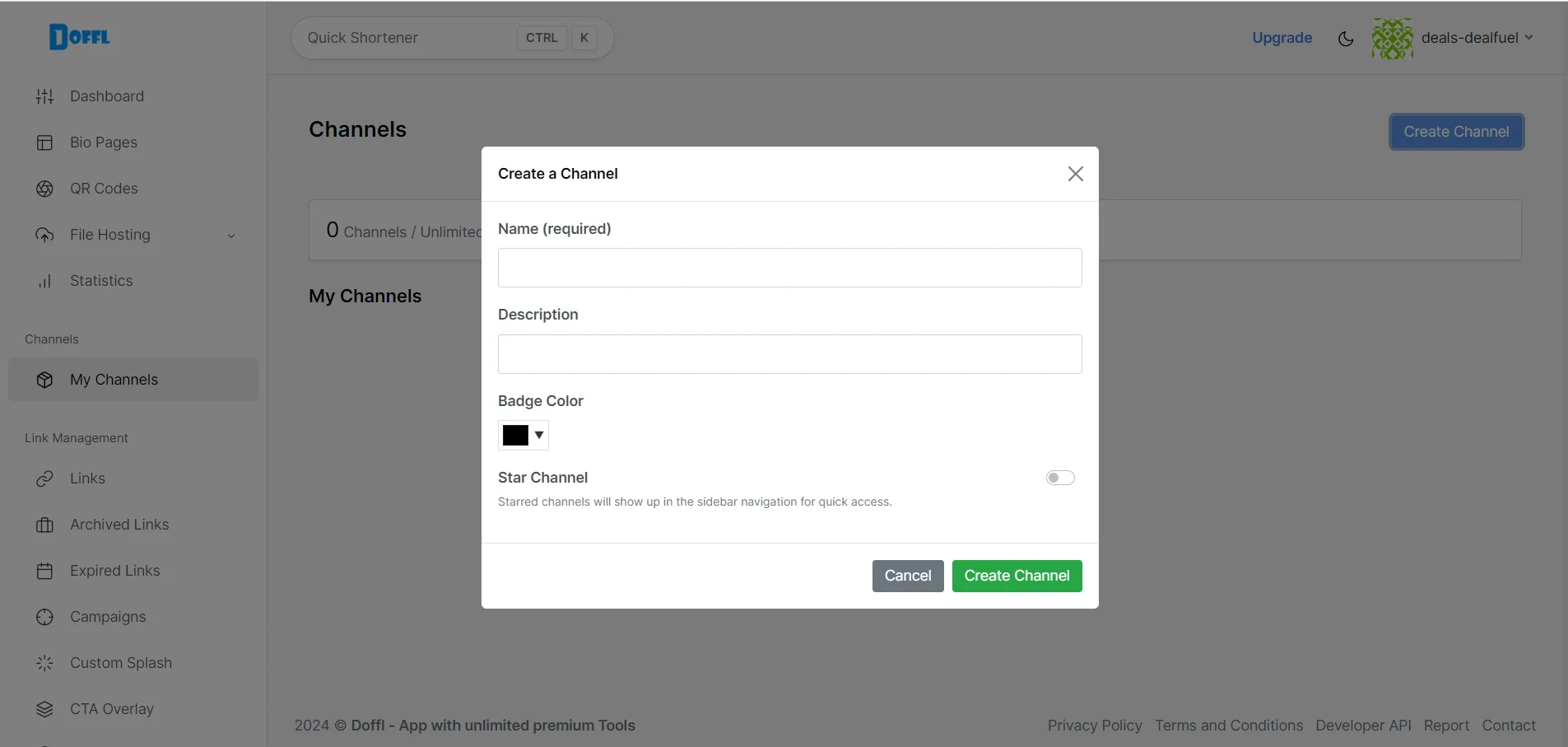 Create Channel Function of Doffl