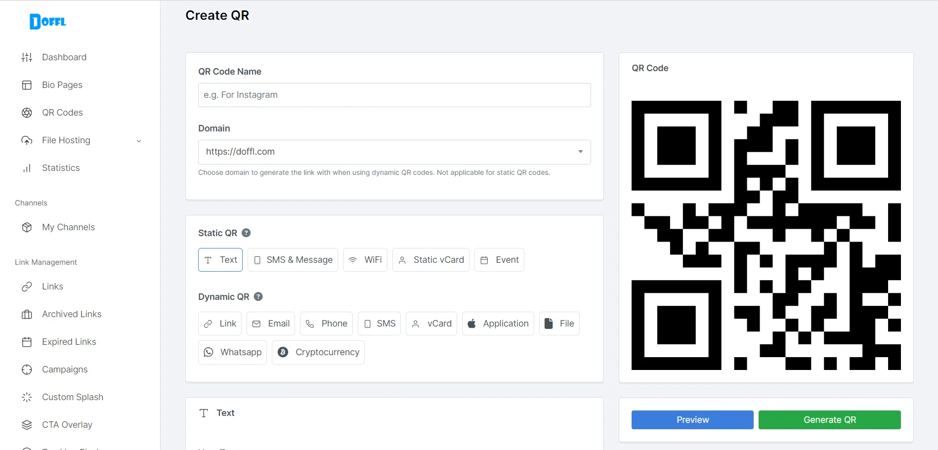 Create QR Code functionality of Doffl
