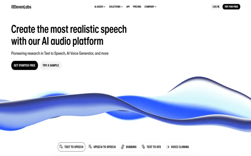 Preview of Eleven labs voice changer software website homepage