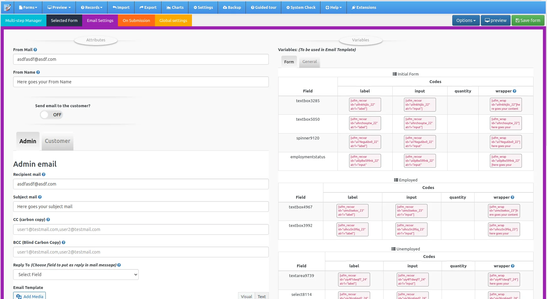<b>Email Settings UI</b>