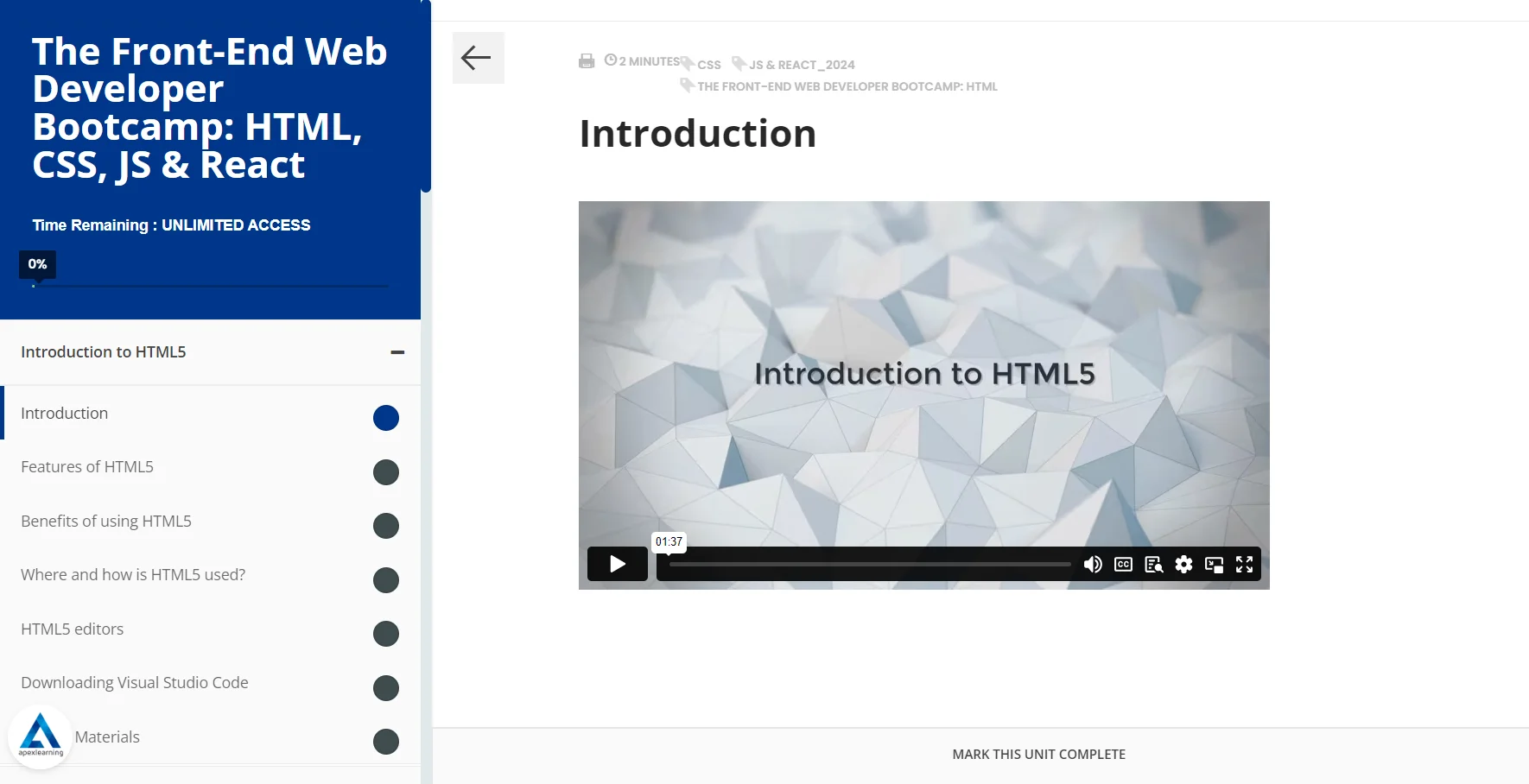 Front End Web Developer Course: HTML, CSS, JS & React