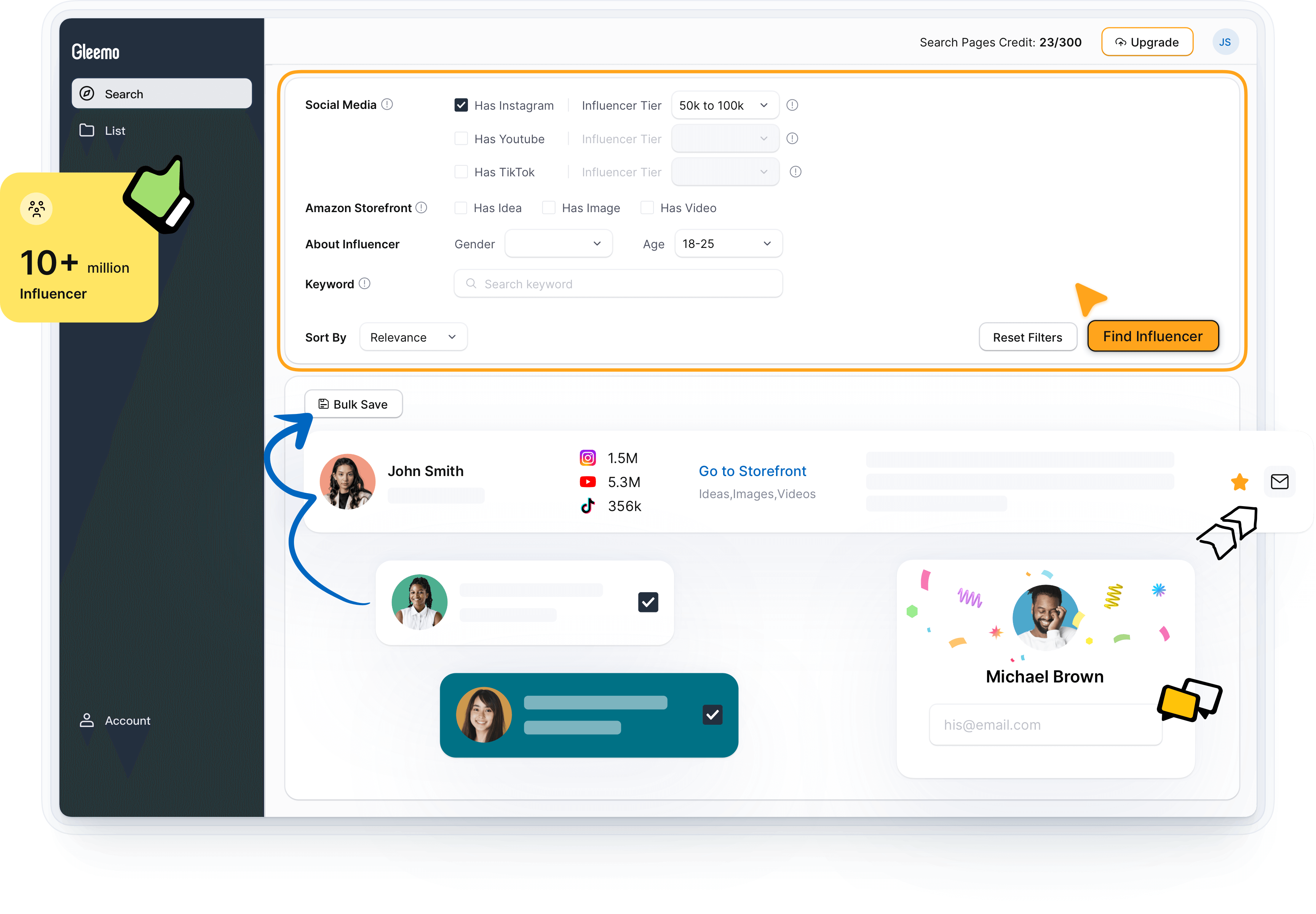Gleemo Amazon Influencer Marketing Platform Bulk save feature