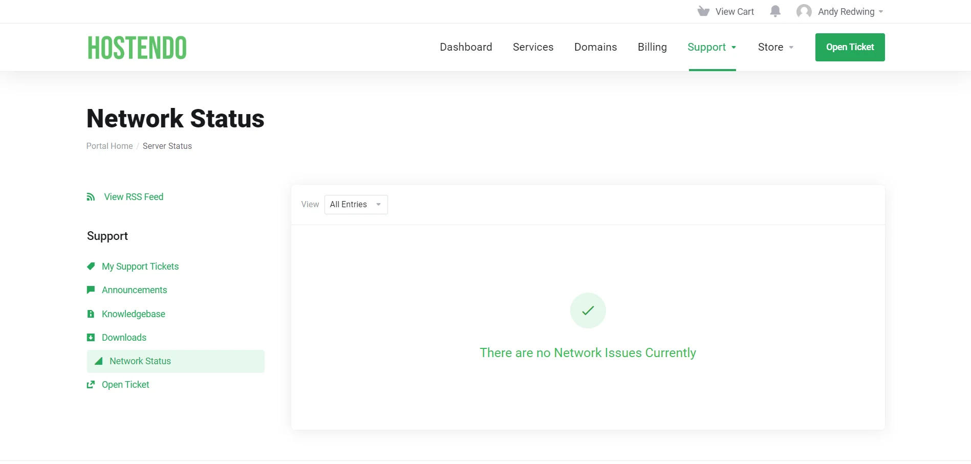 Hostendo Check Network Status Updates