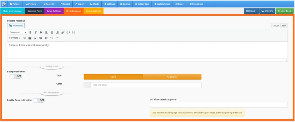 On submissions user interface of Zegaforms - PHP software