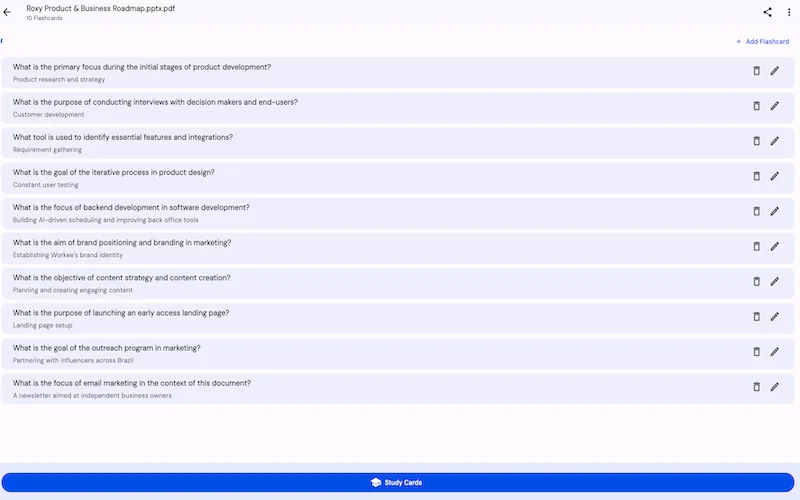 Generate Flashcards feature of Slay School - AI Tool For Education
