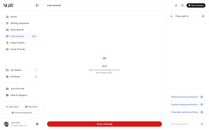 Listening lecture feature User Interface
