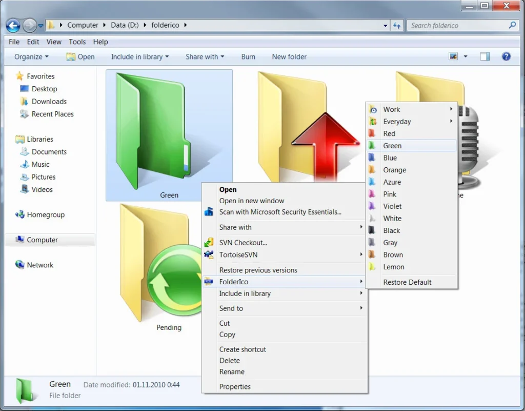 Customizable features of folderioc