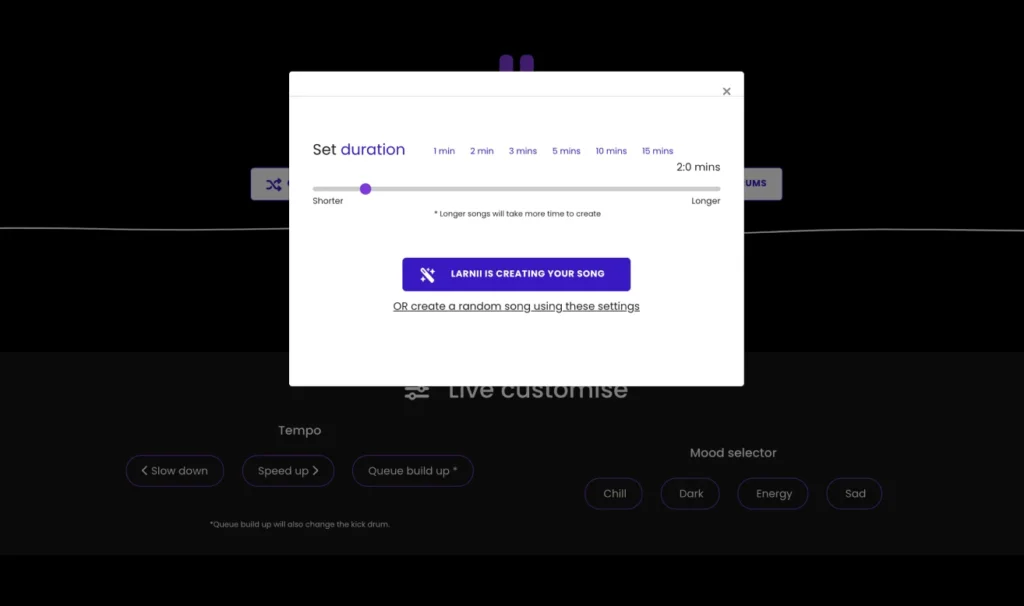 Generate 5 hours of music per month feature.