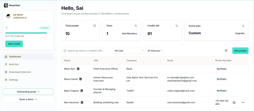 Reachfast -AI Contact Lookup Tool Dashboard preview image