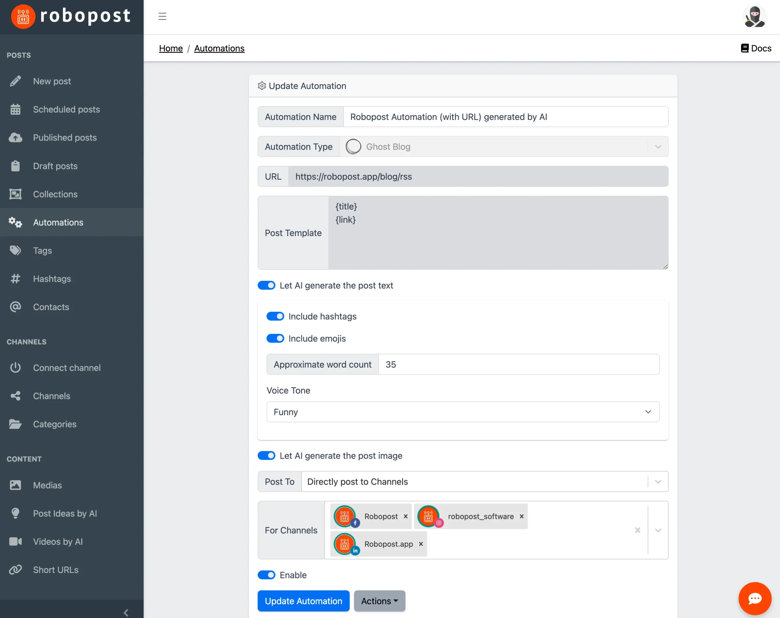 Create automations using Robopost