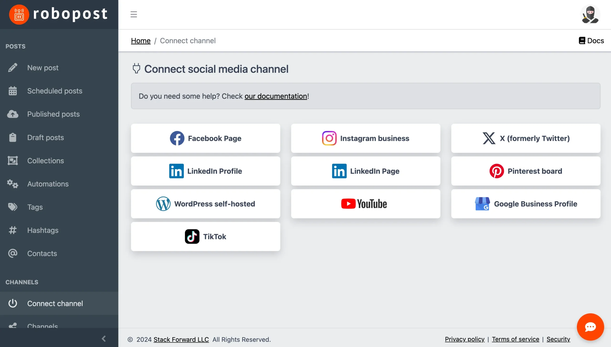 Connect To Social Media Channels Feature Of Robopost