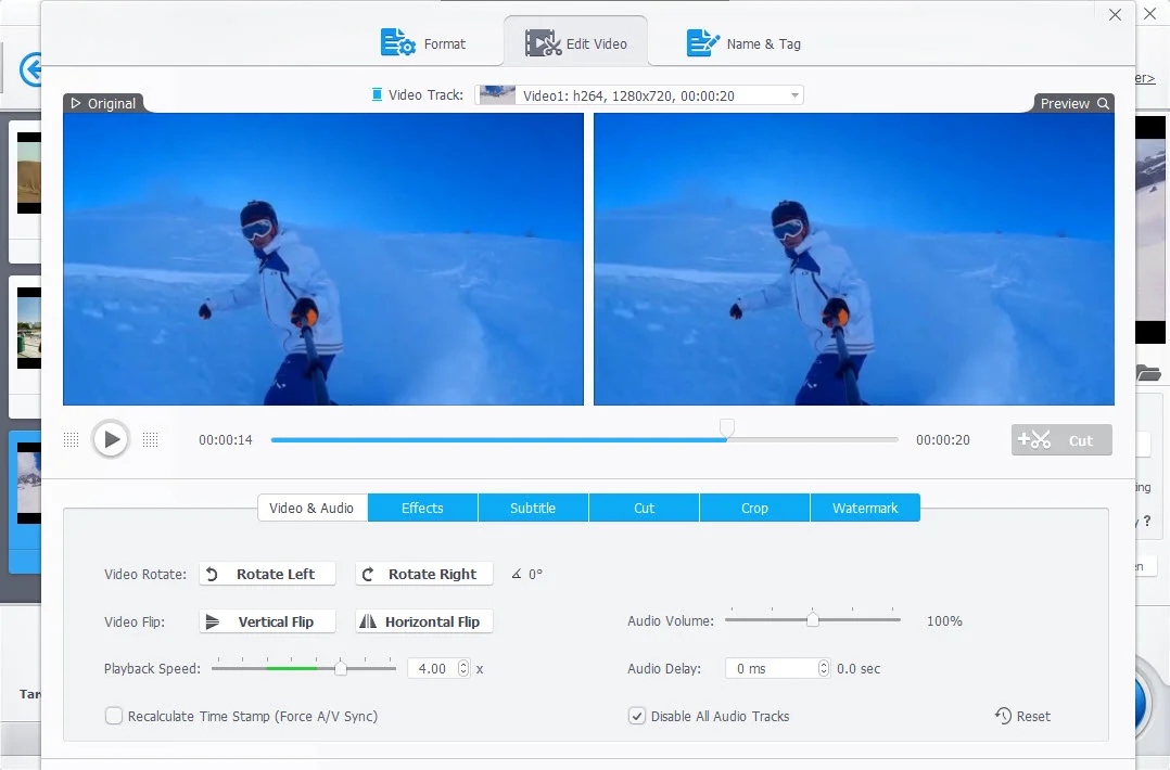 Video editing UI of VideoProc Converter AI - Media Enhancer
