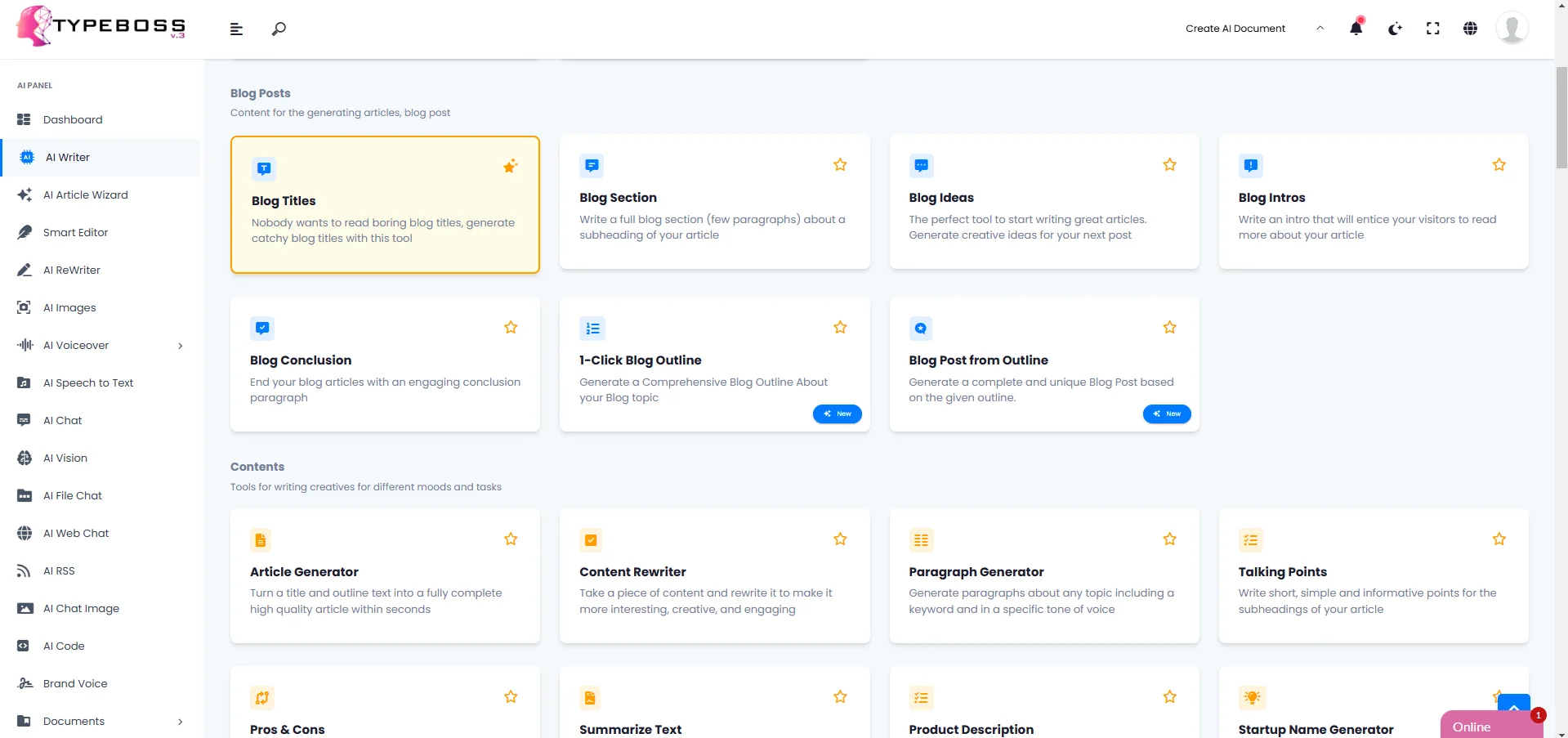 <b>AI Writer Templates</b>