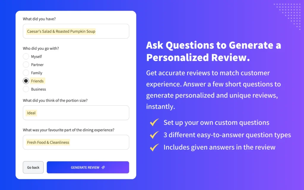 generate personalized reviews feature