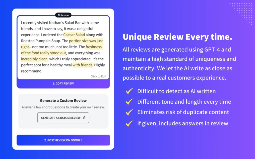 CreateAI.Review - AI Review Generator - Write unique features