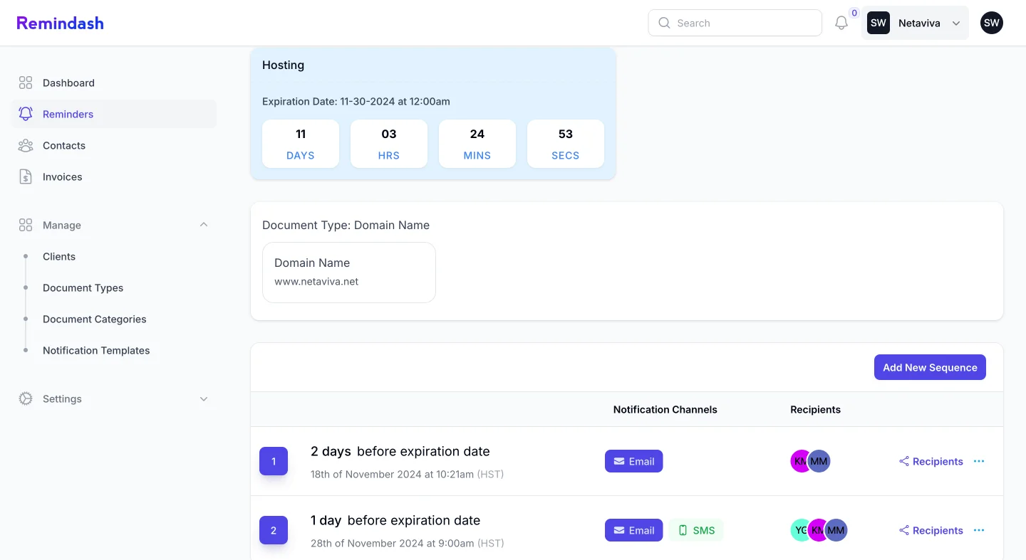 Remindash - Expiration Reminder Software feature