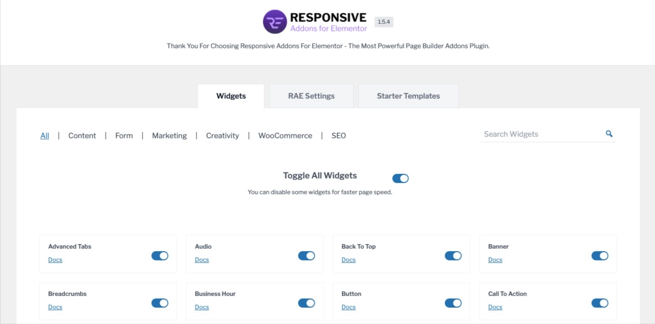 responsive addons for elementor widgets