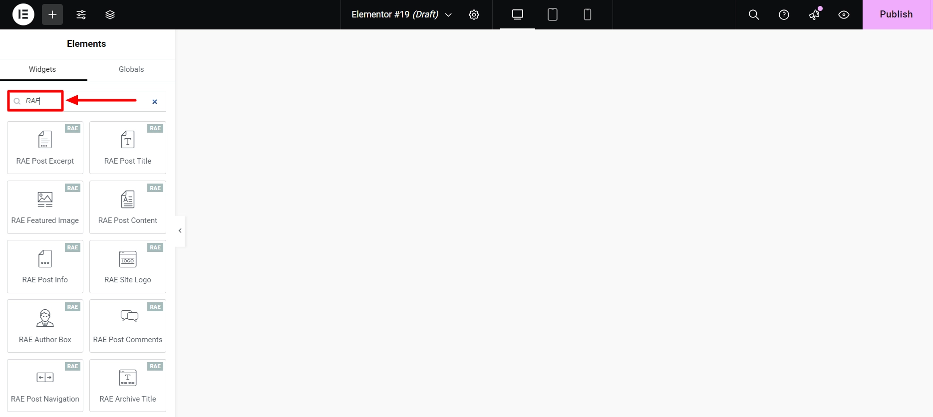 search RAE on search bar