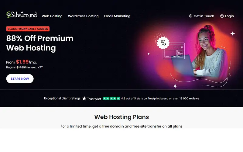 SiteGround website preview