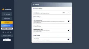 TranslateMom - Audio Video Translator Language Settings Dashboard UI