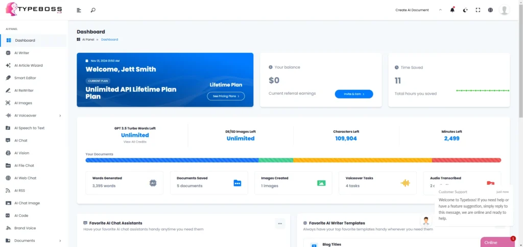 Type boss AI Content Generation Tool Dashboard preview image