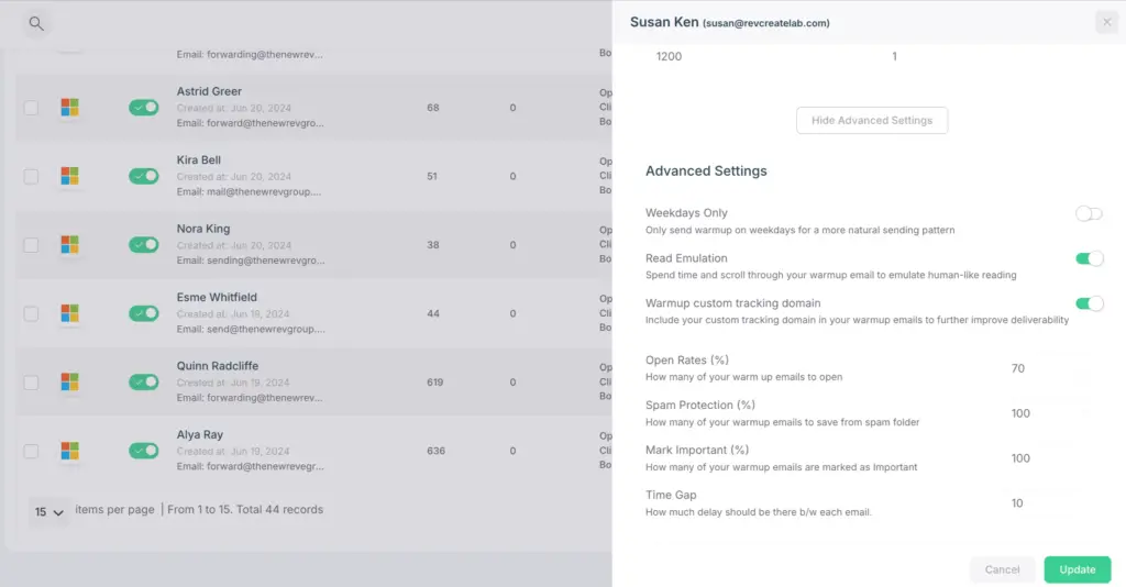 Advanced Email Settings Preview