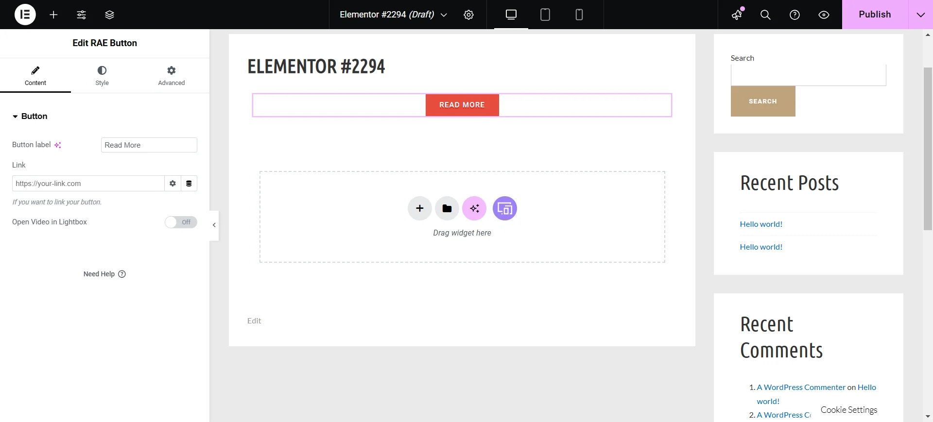 Drag and drop step for installing addons for elementor