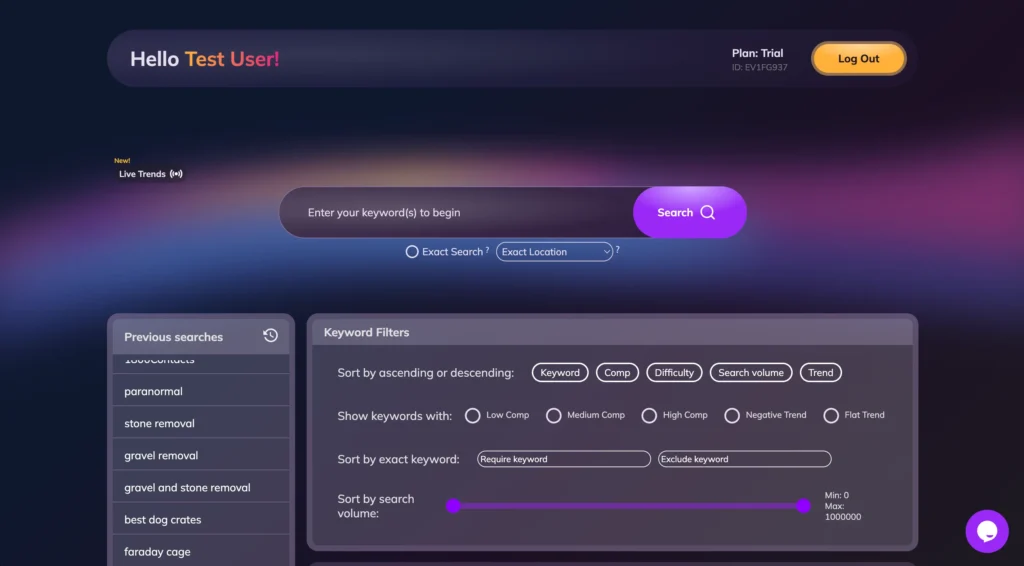 KeywordMagic - Keyword Tool dashboard preview