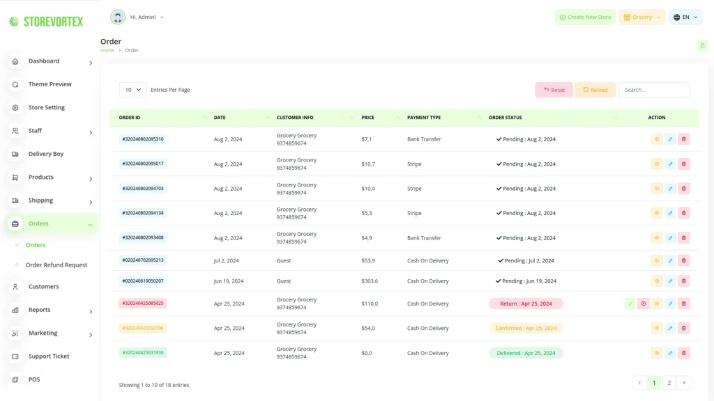 Orders Page Preview